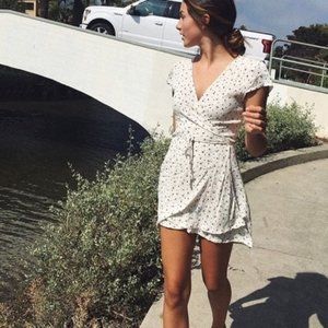 Brandy Melville White Floral Wrap Dress